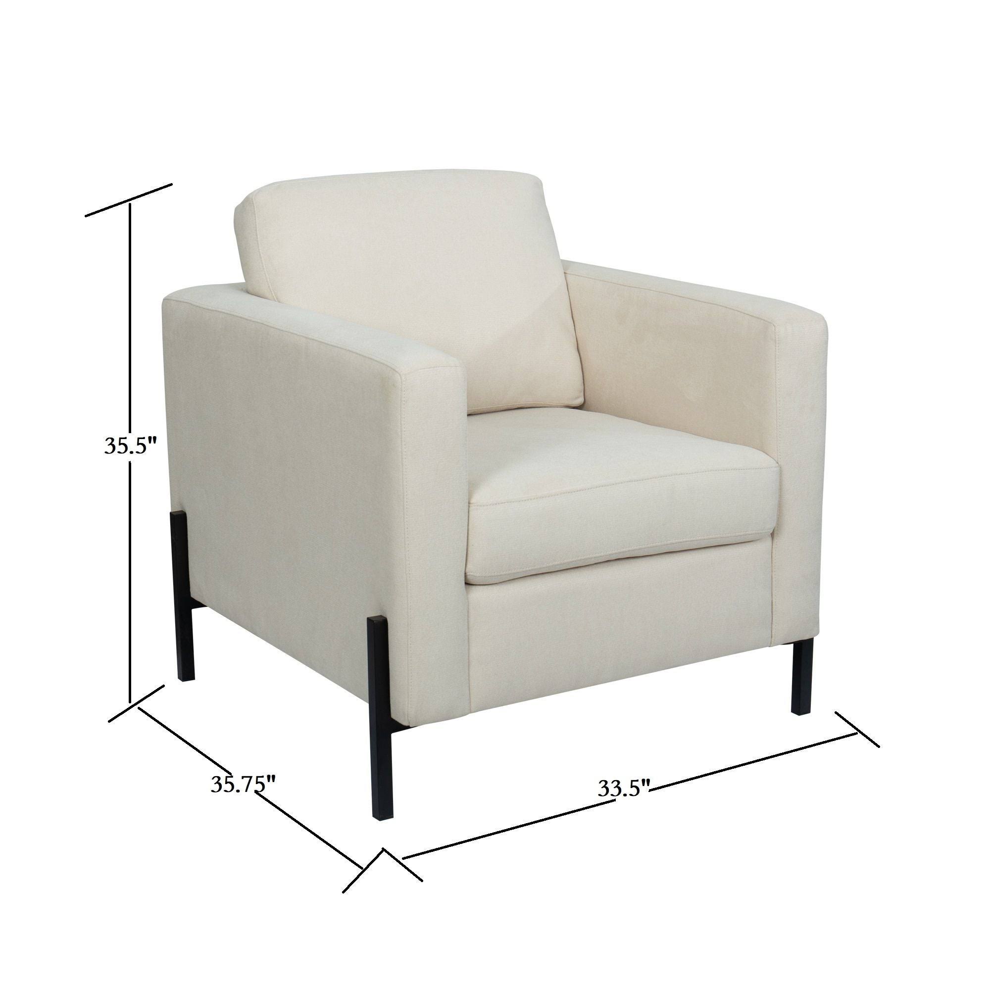 Rupert Armchair with Black Metal Leg - Creamy White