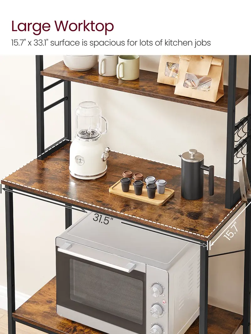 VASAGLE Baker’s Rack, Microwave Oven Stand, Rustic Brown and Black
