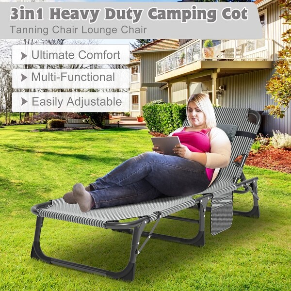 DoCred Folding Camping Cot,Chaise Lounge Chair with Mattress