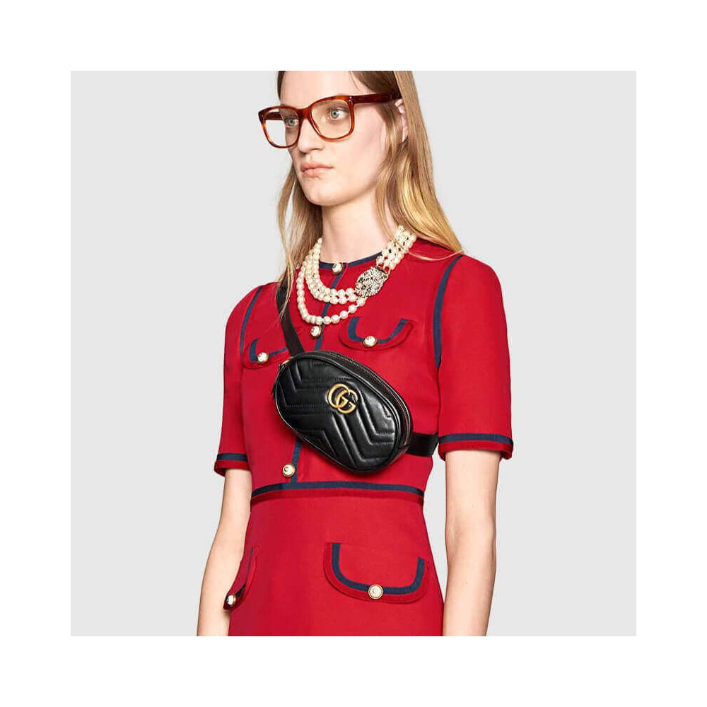 Gucci GG Marmont Matelasse Leather Belt Bag Black