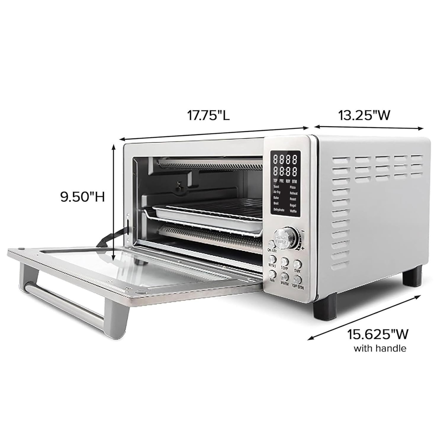 21QT 10-in-1 Air Fryer Toaster Oven, 1800W Convection, 50-450°F, 0-100% Top/Bottom Heat Adjust, PFAS-Free, Brushed Stainless Steel