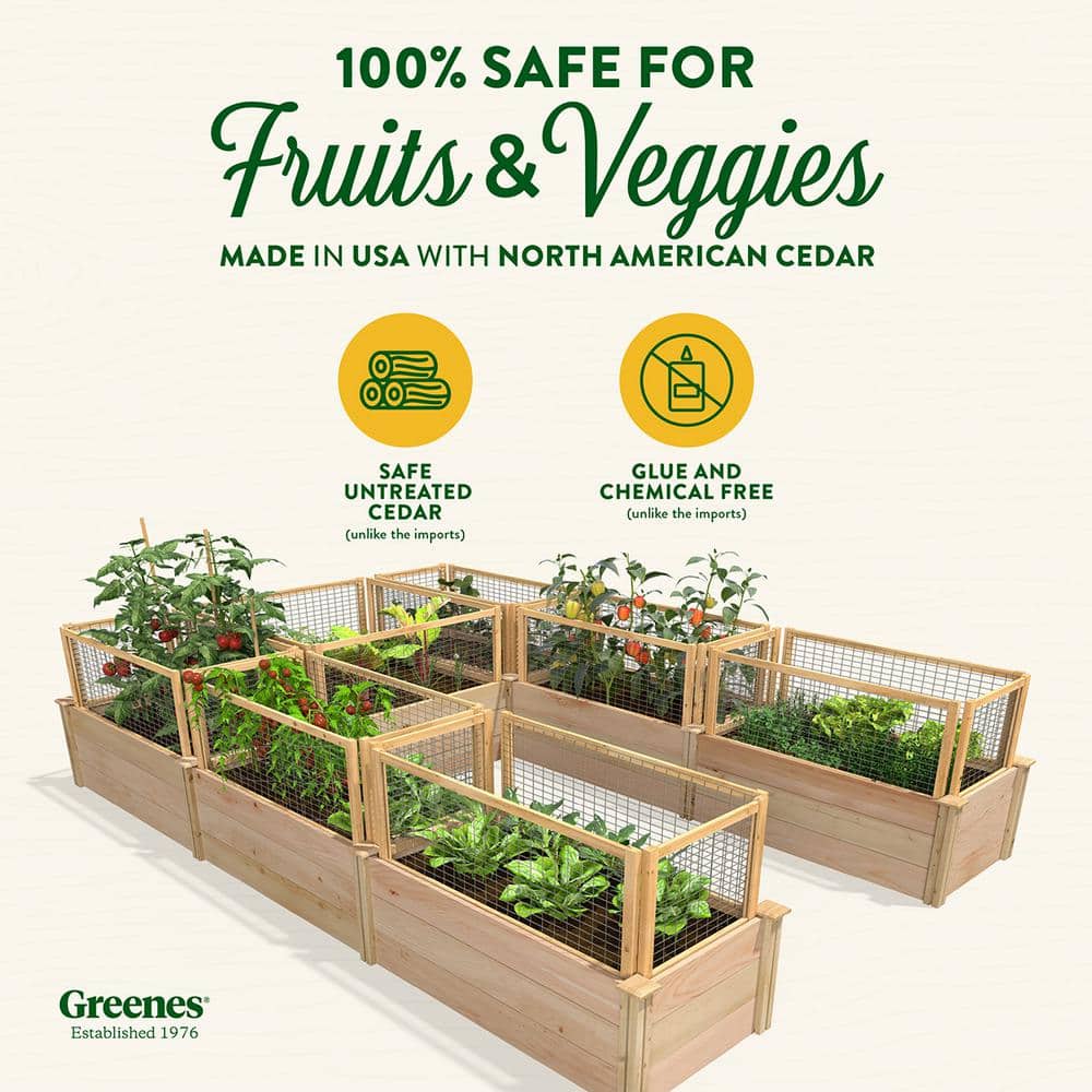 Greenes Fence 8 ft. x 12 ft. x 16.5 in. Premium Cedar U-Shaped Raised Garden Bed with CritterGuard Fencing RCUSB8X12CG
