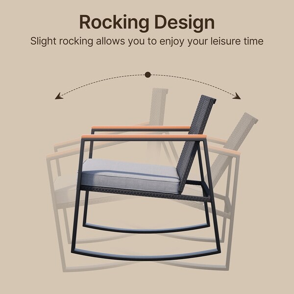 3 Piece Rocking Patio Bistro Set Wicker,Rocking Chair Pub Set with Glass Table