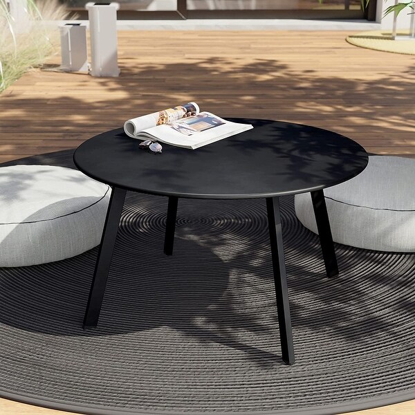 Black Round Steel Patio Outdoor End Table,WeatherResistant Large Outside Side Table for Garden Balcony Yard