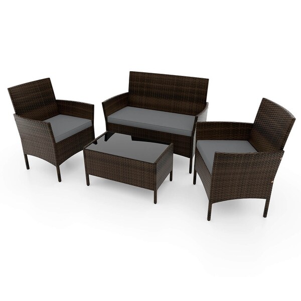 Costway 4 PCS Patio Furniture Set with Washable Cushions and Tempered