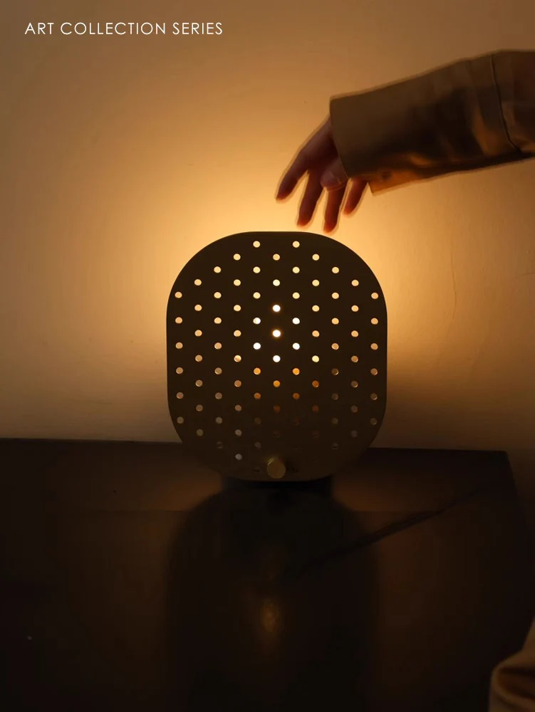 LA038 - Furniture Italian Natural Marble + Brass Hollow Screen Table Lamp Imitation Candlelight Night Light Ambience Lamp