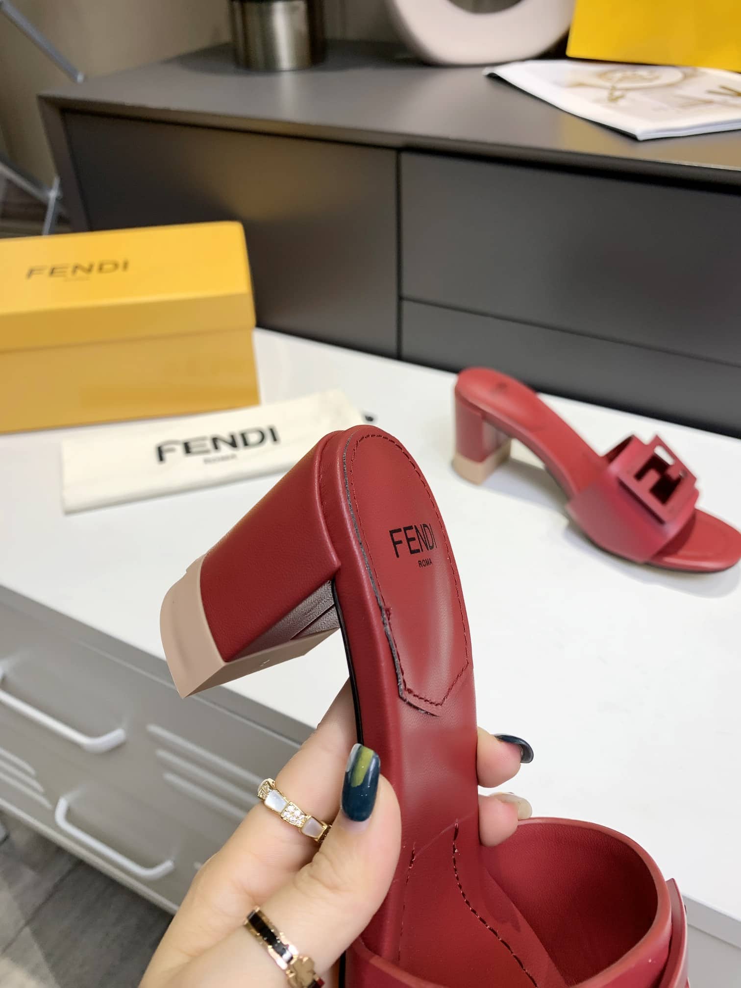 Fendi Signature Leather High Heel Red