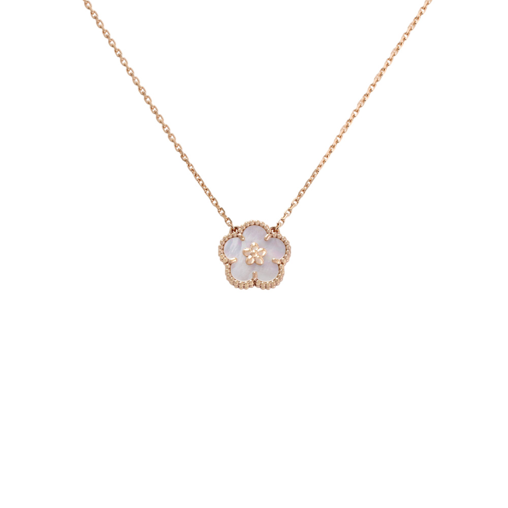 Van Cleef & Arpels Lucky Spring Plum Blossom Necklace 18K Rose Gold Mother of Pearl VCARP9X100