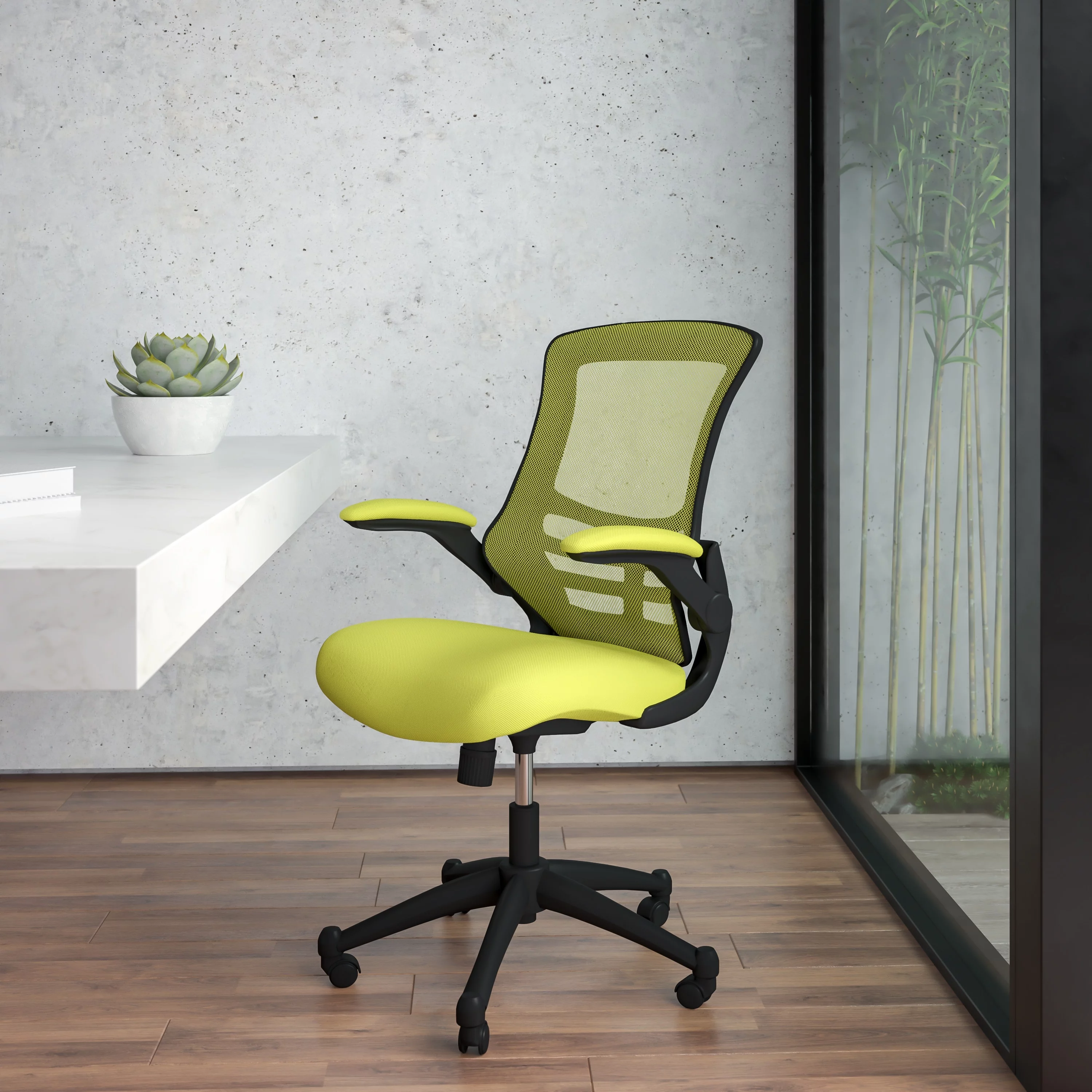 Lancaster Home Mid-Back Mesh Swivel Ergonomic Task Office Chair with Flip-Up Arms Blue Mesh/White Frame