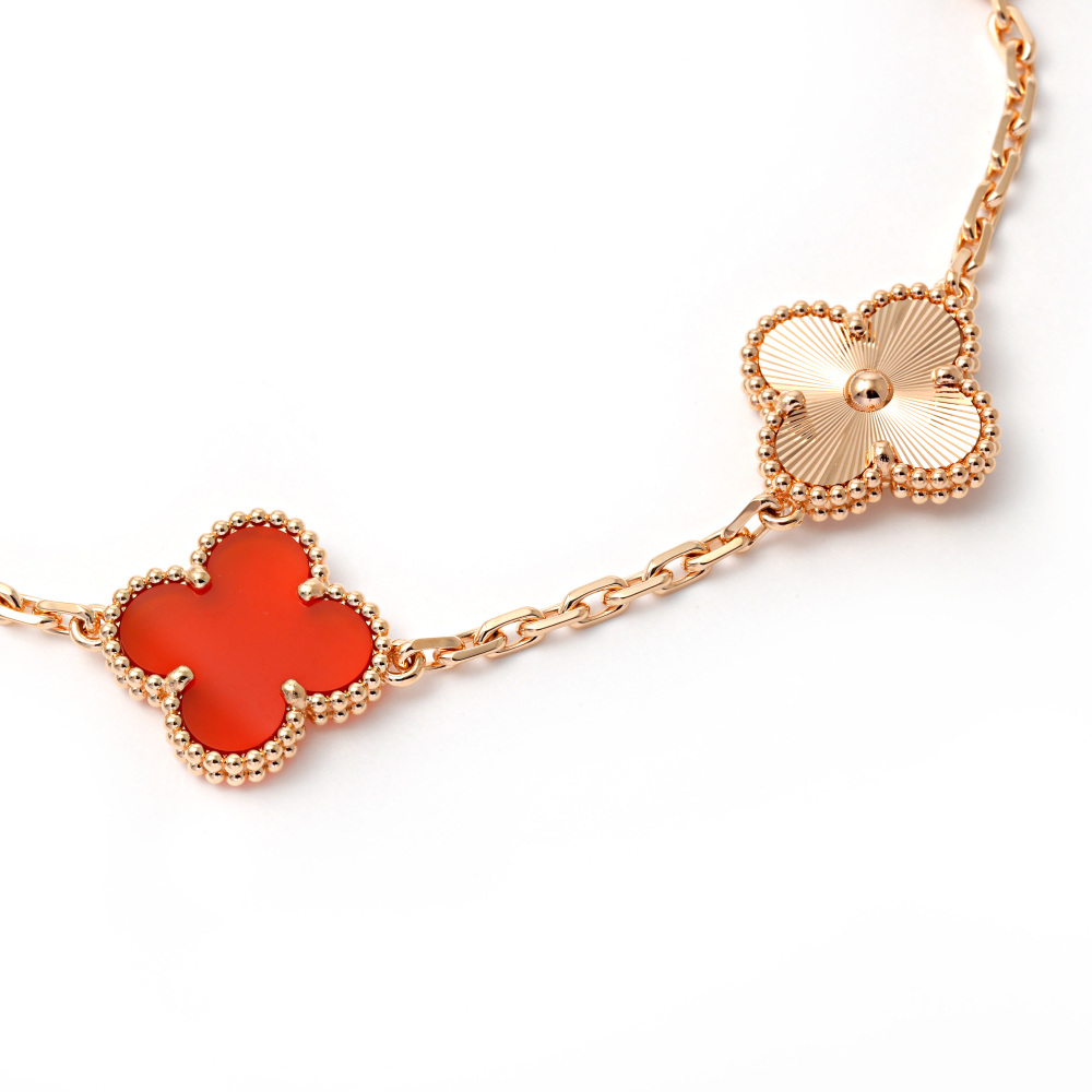 Van Cleef & Arpels Vintage Alhambra 5 Motifs Bracelet 18K Rose Gold Carnelian VCARP7RP00