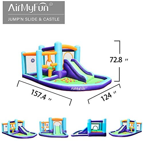 AirMyFun Bounce House Inflatable Bouncer House,Jumping Castle with Slide,Backyard Bouncing Slide,Party Bouncer House with Long Slide with Air Blower