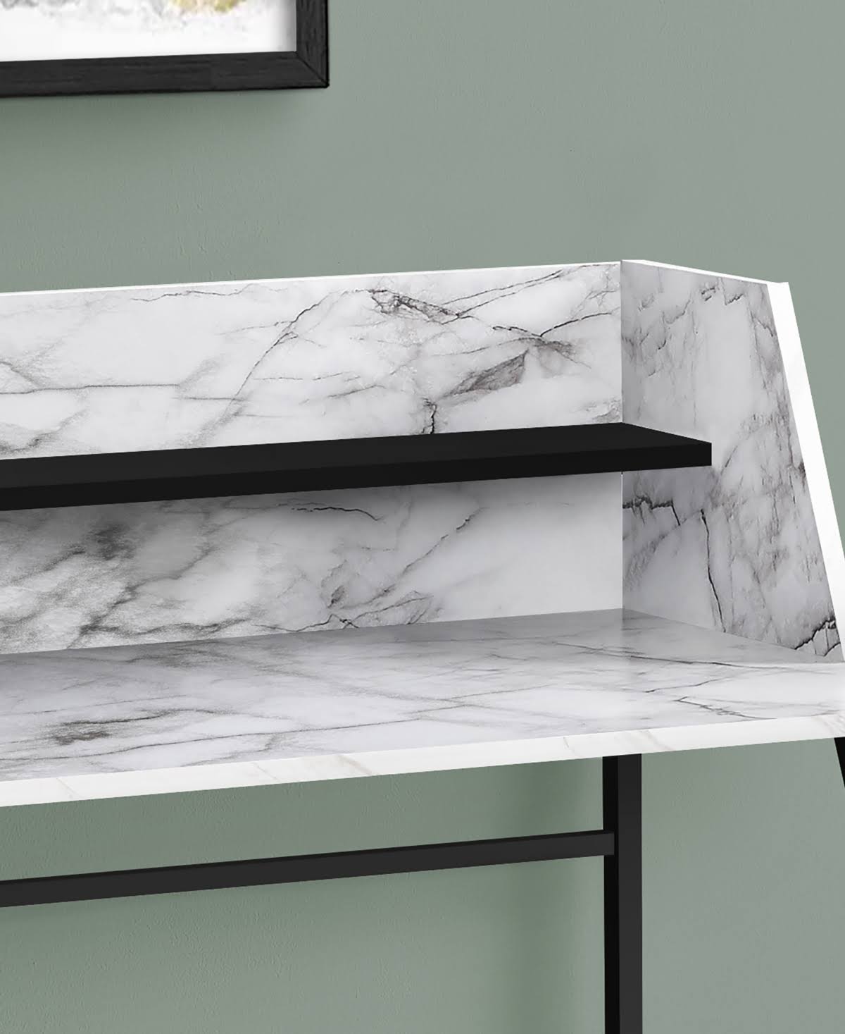 Monarch Computer Desk - 48x22L / White Marble-Look / Black Metal