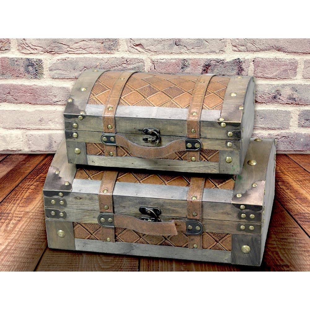 Vintiquewise Vintage Suitcase Style Leather Chests, Set of 2