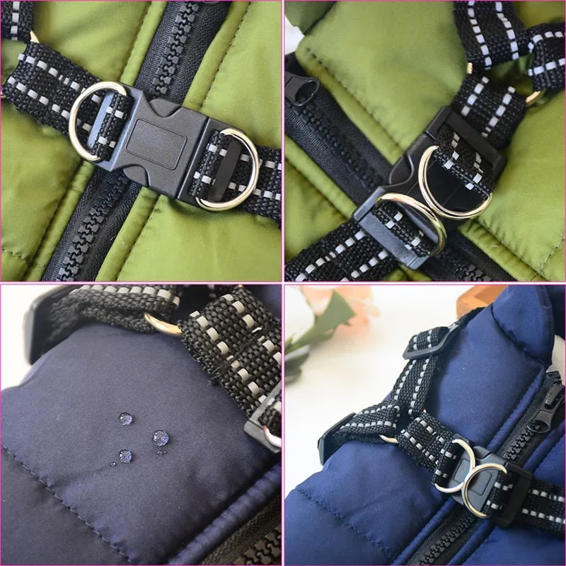 Pet Waterproof Winter Warm Dog Jacket With Harness