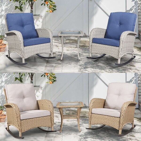 Outdoor Rocking Chairs Table with Cushions Set of 2