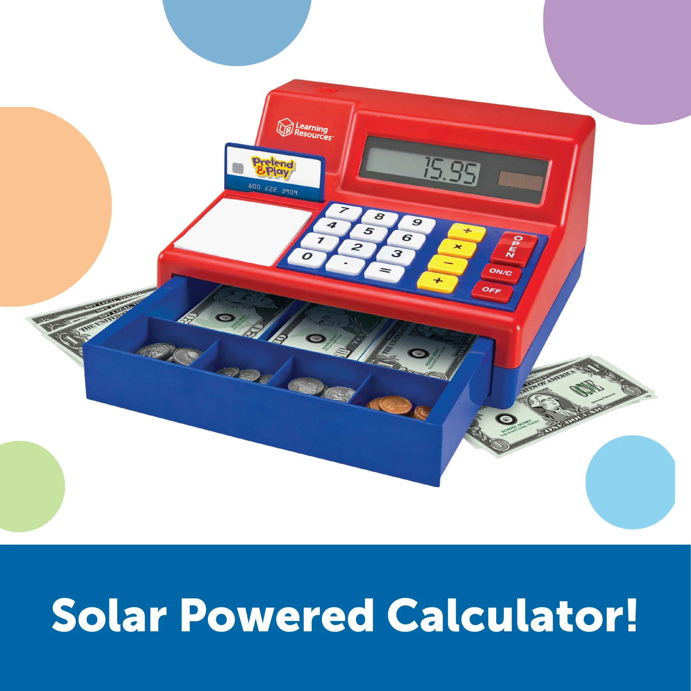 Learning Resources Pretend & Play Calculator Cash Register, Plastic Play Cash Registers, Educational Learning Preschool for Baby and Toddler ToysAges 3 4 5+