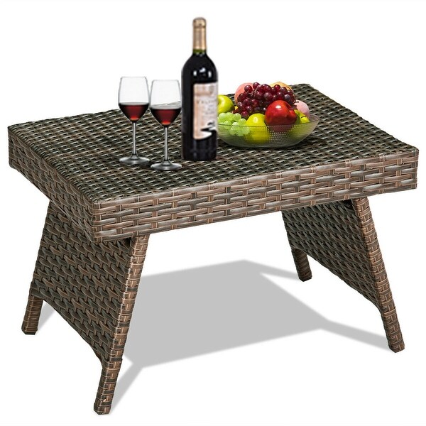 Gymax Folding Rattan Wicker Coffee Side Table Patio Garden Poolside