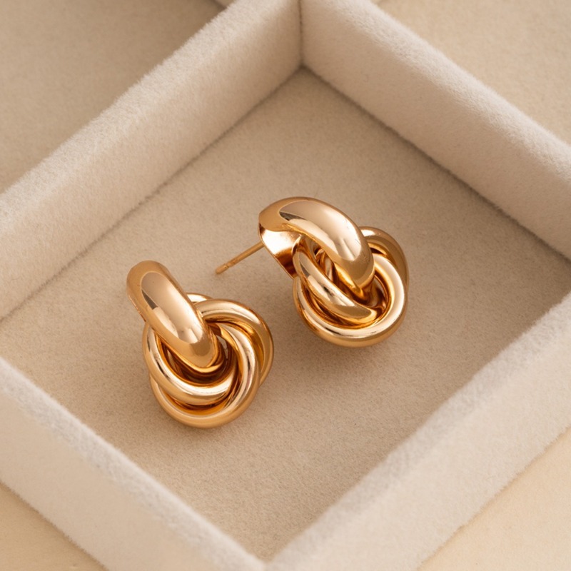 Fashion Stainless Steel Chunky Knot Earrings for Women Vintage Simple Multi-layer Circle Round Drop Earrings Punk Jewelry Gifts