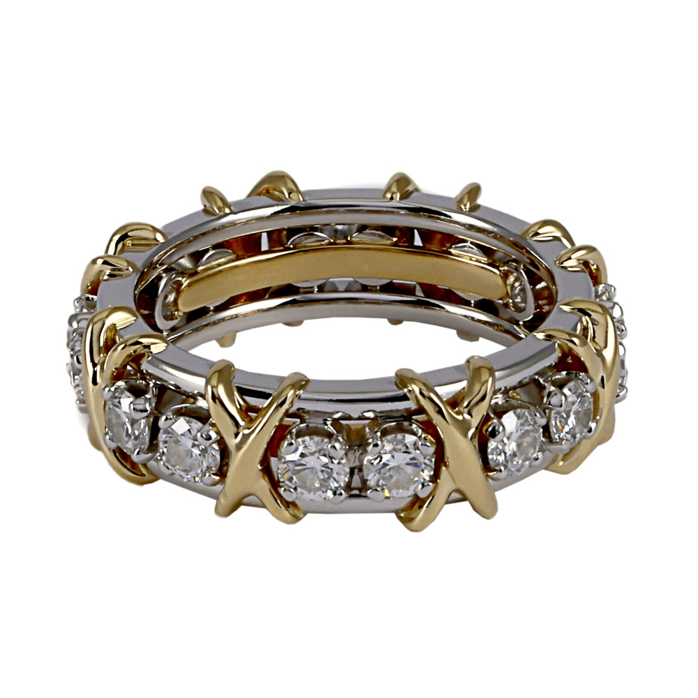 Tiffany & Co. Schlumberger 16 Stones Ring Platinum & 18K Yellow Gold Diamond 60099363