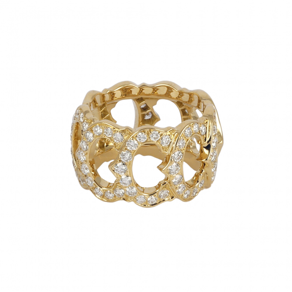 Cartier C Do Full Diamond Ring 18K Yellow Gold