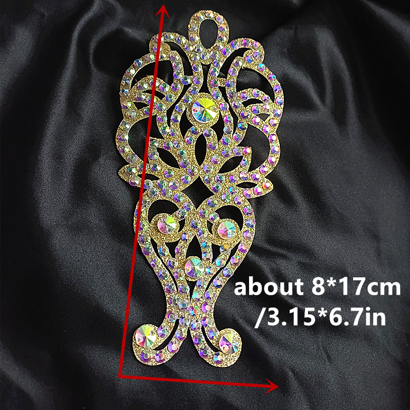 Gold ABCrystal Rhinestone Applique Large Rhinestone Patch Bridal Gown Dance Costume Evening Dress Garment Embellishment DIY BL03