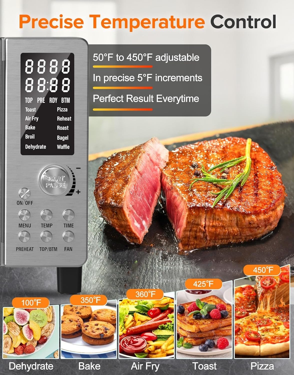 Smart 21QT Toaster Oven Air Fryer Combo, Convection Oven Countertop, 10 functions all in 1, with even & quick crisp technology, 50-450°F, 1800W, Stainless Steel