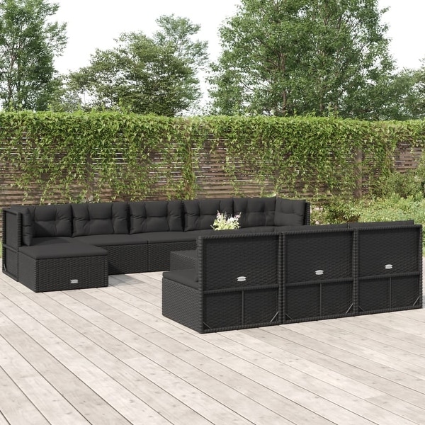 vidaXL 9 Piece Patio Lounge Set with Cushions Black Poly Rattan