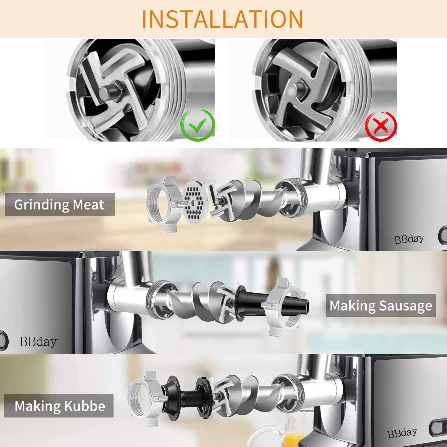 Electric Meat Grinder Stainless Steel Meat Slicer u0026 Sausage Stuffer 2000W Max