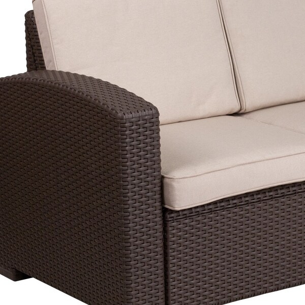 Faux Rattan Loveseat with AllWeather Cushions