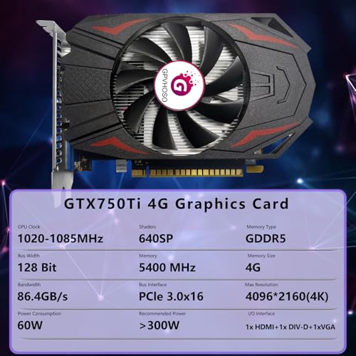 GTX 750Ti 4GB GDDR5 Graphics Card, 640SP 128bit Direct X12 Computer Video Cards, PCI Express 3.0x16 Interface, VGA, HDMI, DVI-D, Low Power GPU for Working Gaming