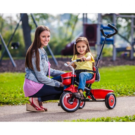 Easy-Steer Tricycle with Push/Steer Handle, ages 2 – 4, red & white, toddler bike