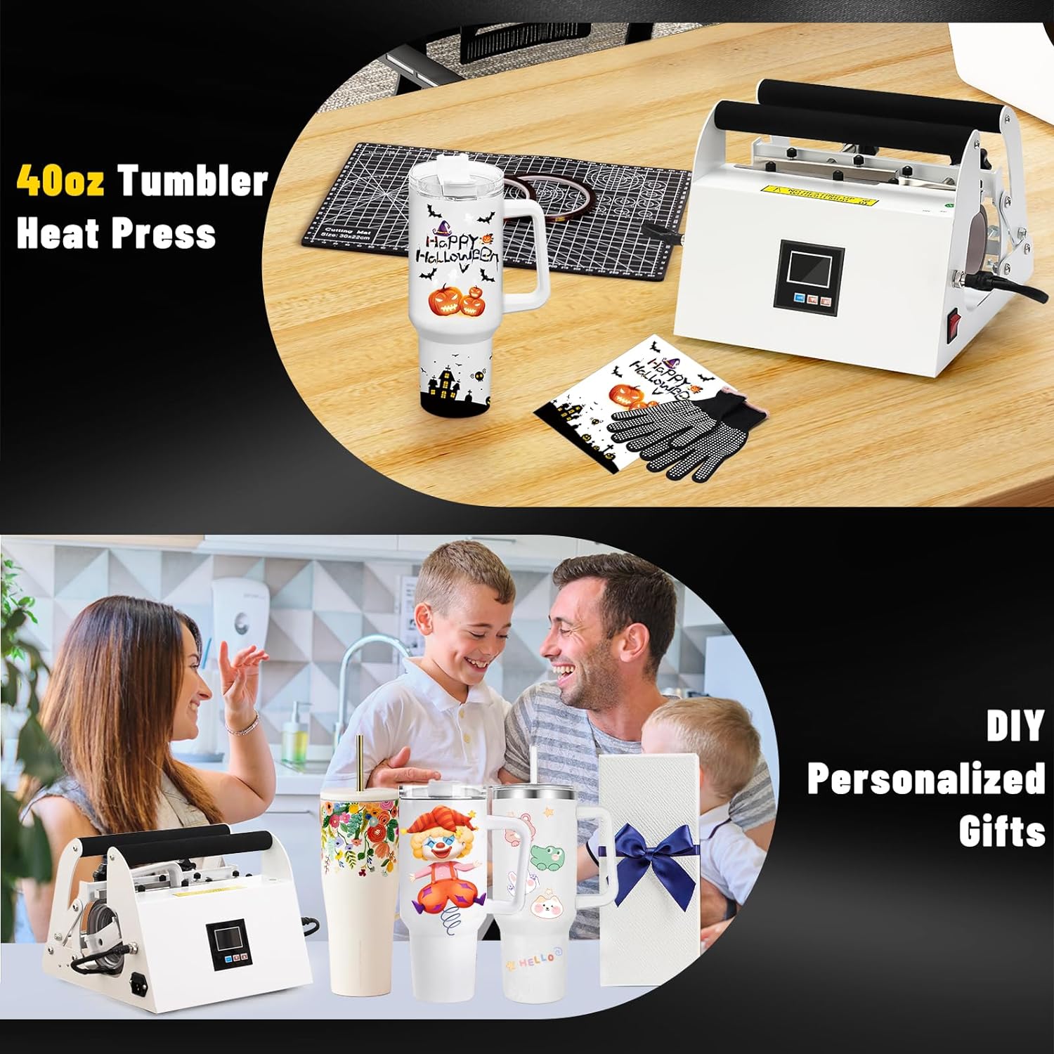 40oz Tumbler Press Tumbler Heat Press Sublimation 40 Oz Tumbler Top and Tapered Bottom Full Wrap - DIY Heat Transfer Vinyl