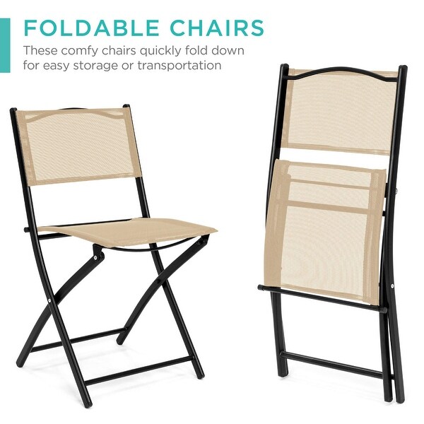 3Piece Patio Bistro Dining Furniture Set w/Textured Glass Tabletop,2 Folding Chairs,Steel Frame,Polyester Fabric
