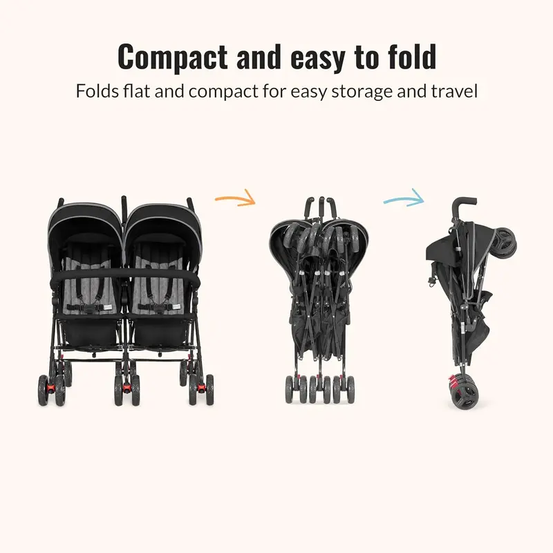 Twin Umbrella Stroller – Lightweight Double Infant-Toddler Stroller with One-Hand Fold, Spacious Basket & Adjustable Canopy (Black)