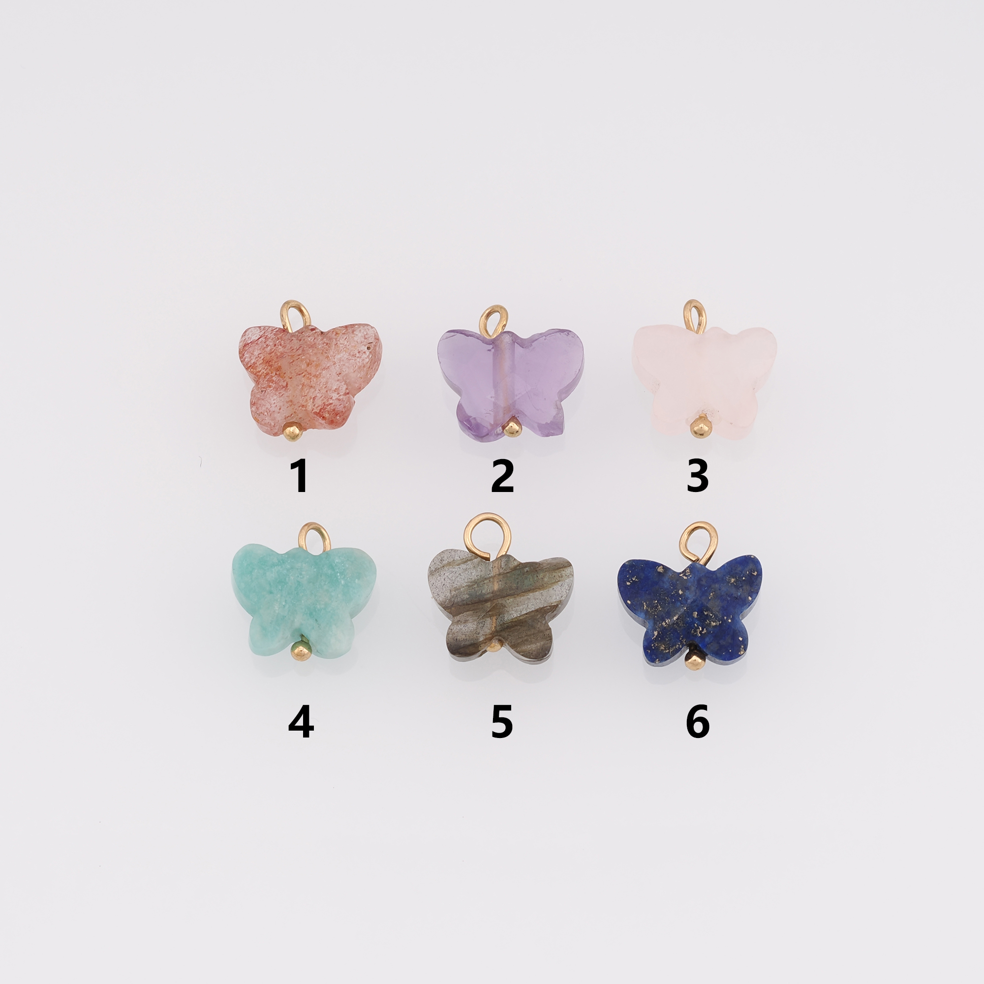 18K Gold Filled Butterfly Pendant,Natural Stone Insect Charm Earrings Necklace for DIY Jewelry Making Supply