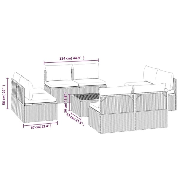 vidaXL 9 Piece Patio Lounge Set with Cushions Gray Poly Rattan