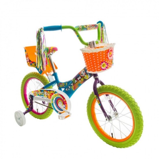 Girl’s Flower Power Princess 16″ Bike with Training Wheels, Doll Seat, Basket and Streamers