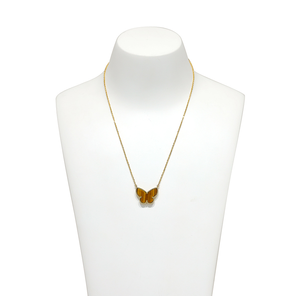 Van Cleef & Arpels Lucky Alhambra Papillon Necklace 18K Yellow Gold Tiger Eye VCARD98500