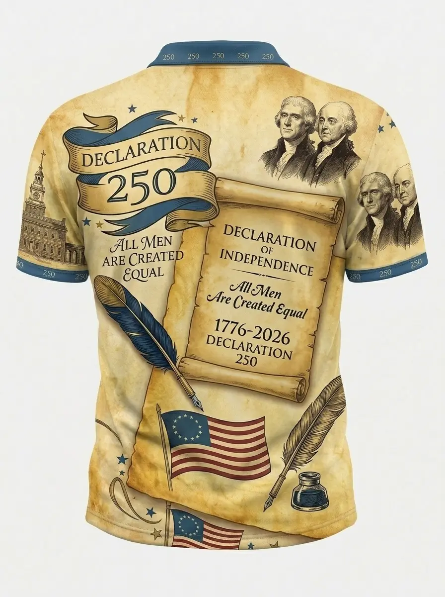 Moisture Wicking Golf Polo 3D Declaration 250 Founding Fathers Document Button Short Sleeve Golf Polo Shirt