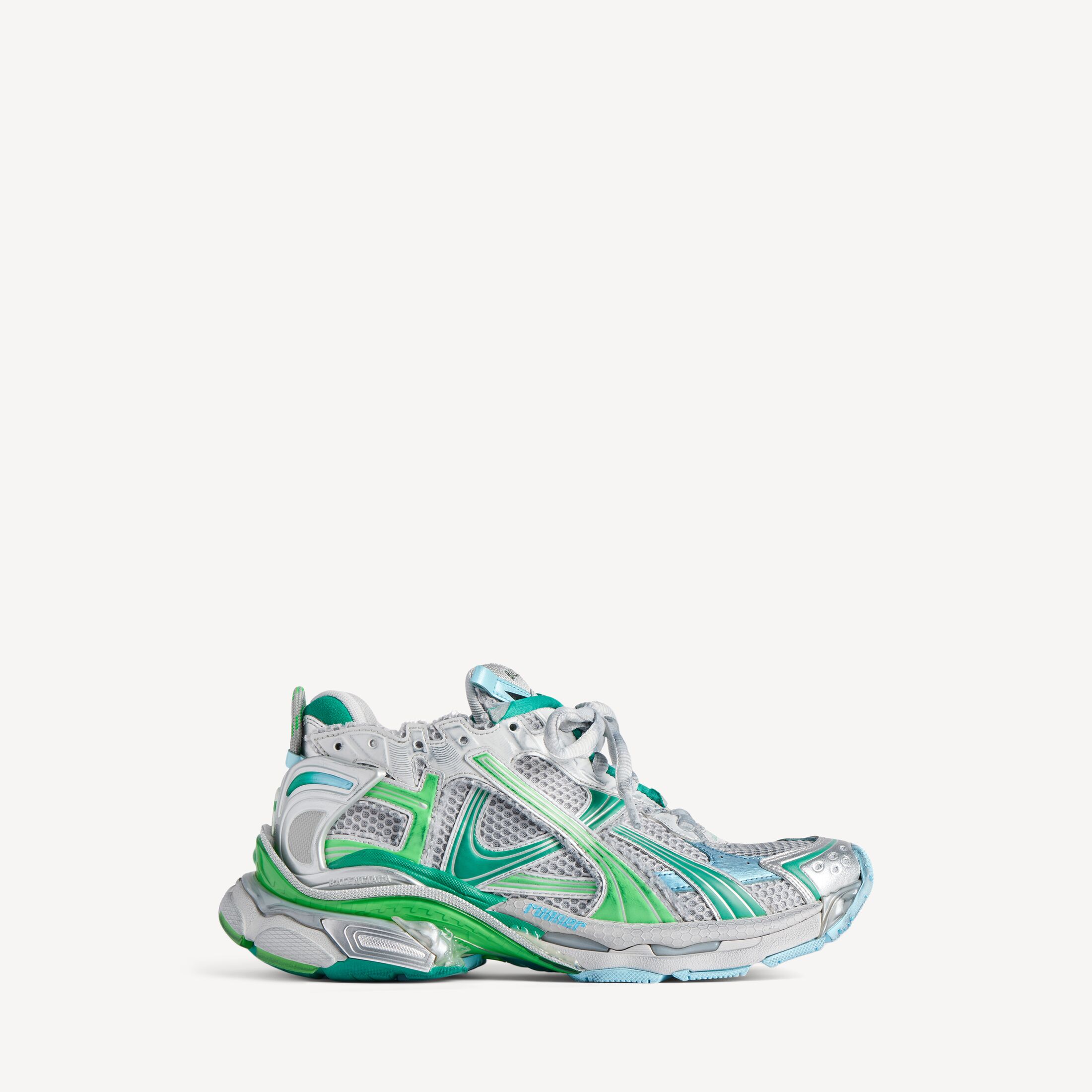 MEN'S RUNNER SNEAKER IN GREY/GREEN/BLUE Runner Sneaker in grey, green and blue polyurethane and polyester