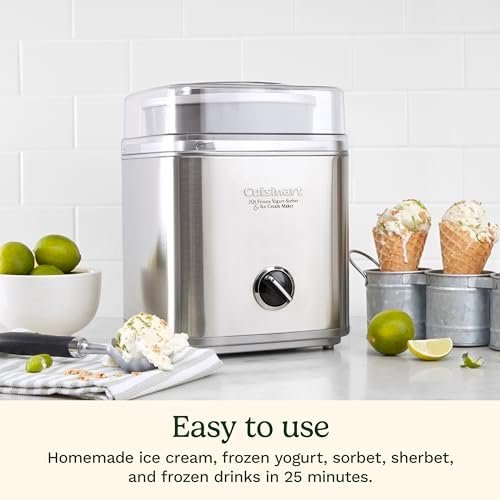 Cream Maker Machine, 2-Quart Ice Cream, Sorbet and Frozen Yogurt Machine, Fully Automatic Double-Insulated Freezer Bowl Makes Frozen Desserts in Under 30 Minutes, Silver