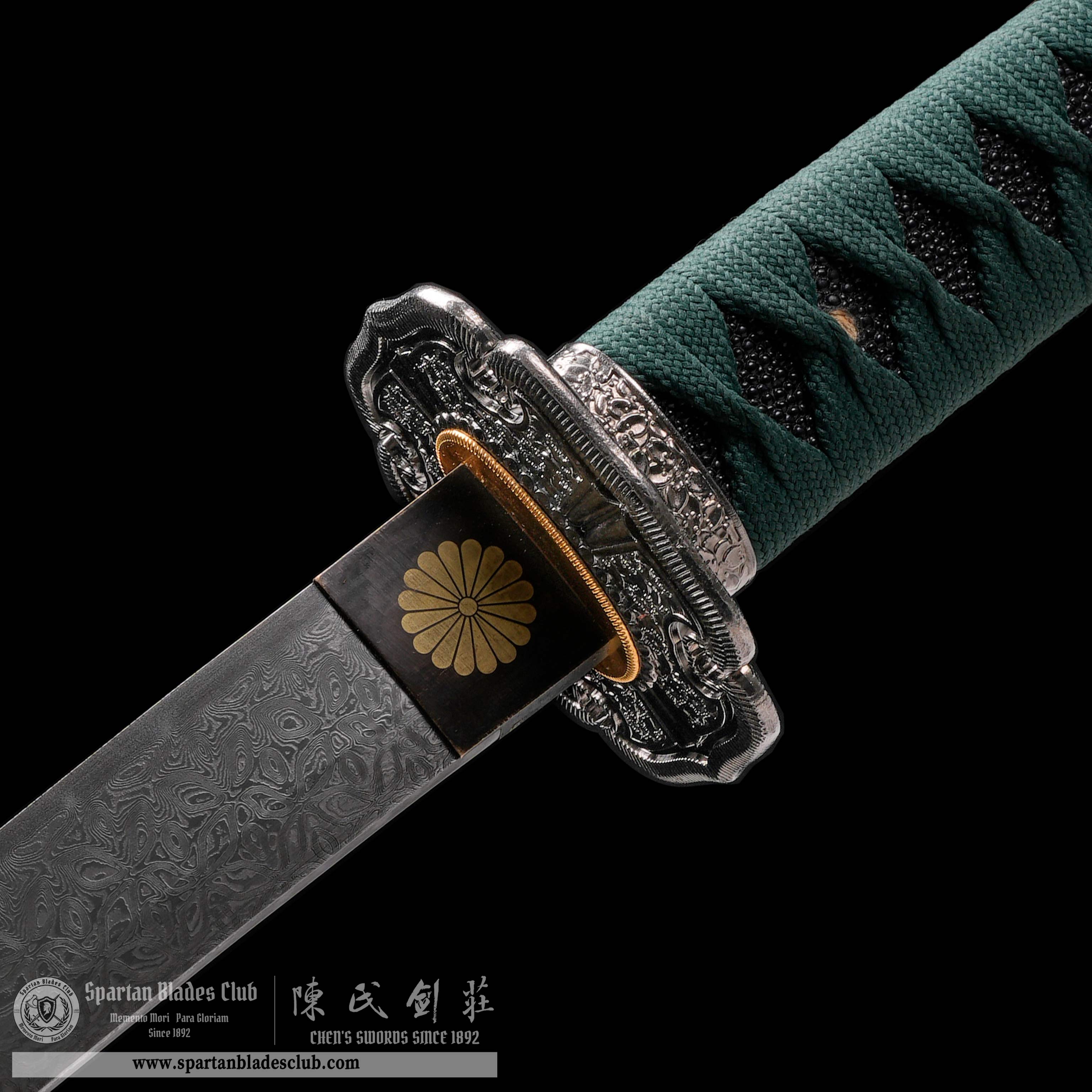HY152 | Suimon Ginka | Katana | Damascus steel | Black&Green | Battle-Ready | Full-tang | Spartan Blades Club | CHEN'S SWORDS 1892 - Spartan Blades Club - 陳氏劍莊1892