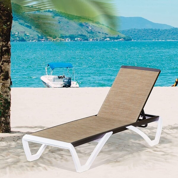 Domi Patio Chaise Lounge,AllWeather Adjustable Recliner with Wheels,Stackable