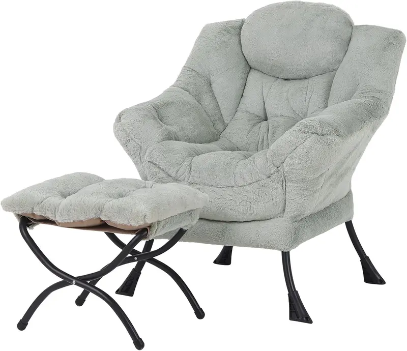 Welnow Modern Lazy Chair with Ottoman – Compact Accent Armchair Featuring Side Pocket and Footrest
