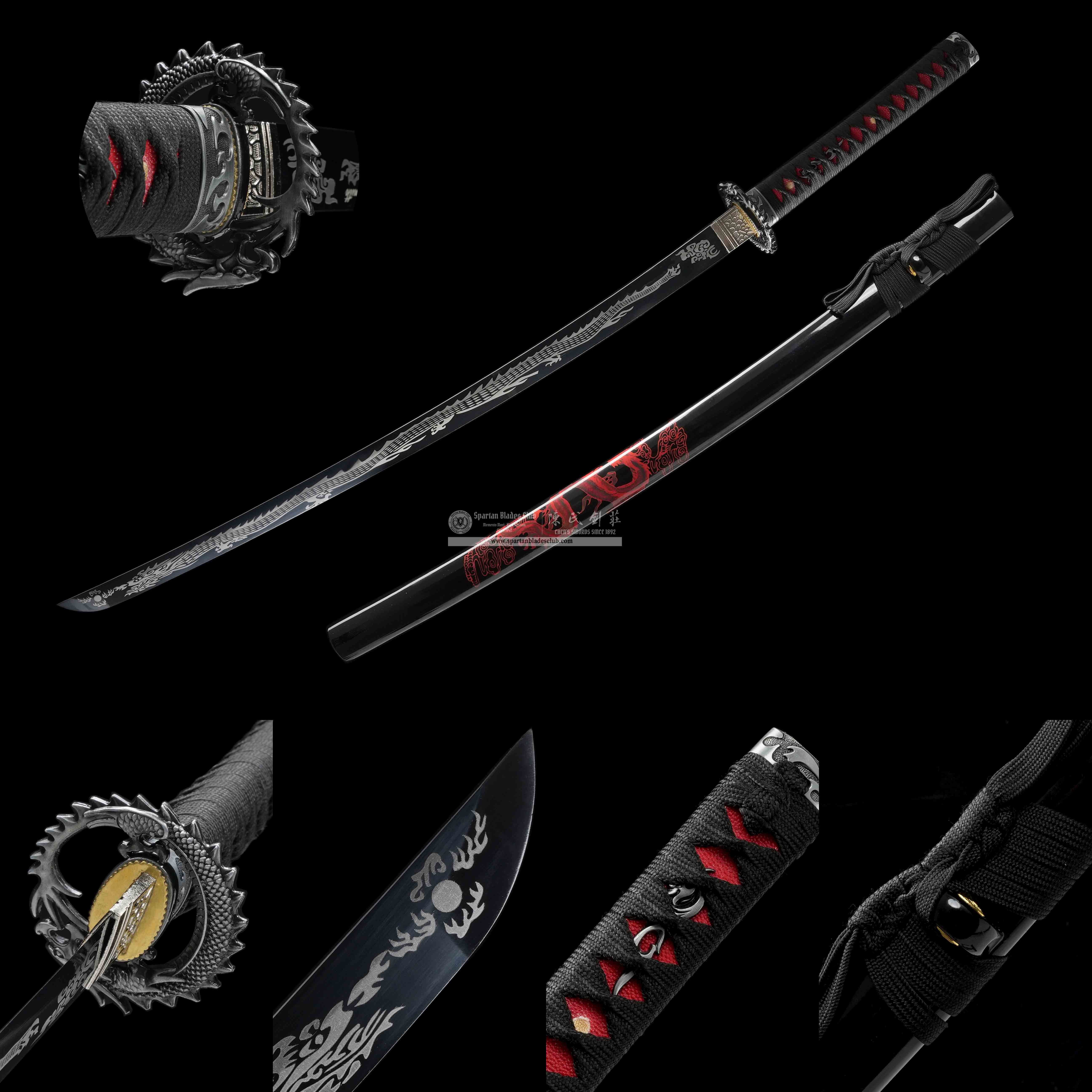 HY154 | JiaoLoong Blade | Katana | Carbon steel | Loong (Chinese Dragon) | Black | Battle-Ready | Full-tang | Spartan Blades Club | CHEN'S SWORDS 1892 - Spartan Blades Club - 陳氏劍莊1892