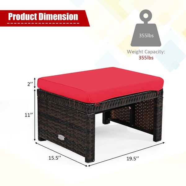 Costway 2PCS Patio Rattan Ottoman Cushioned Seat Foot Rest Furniture