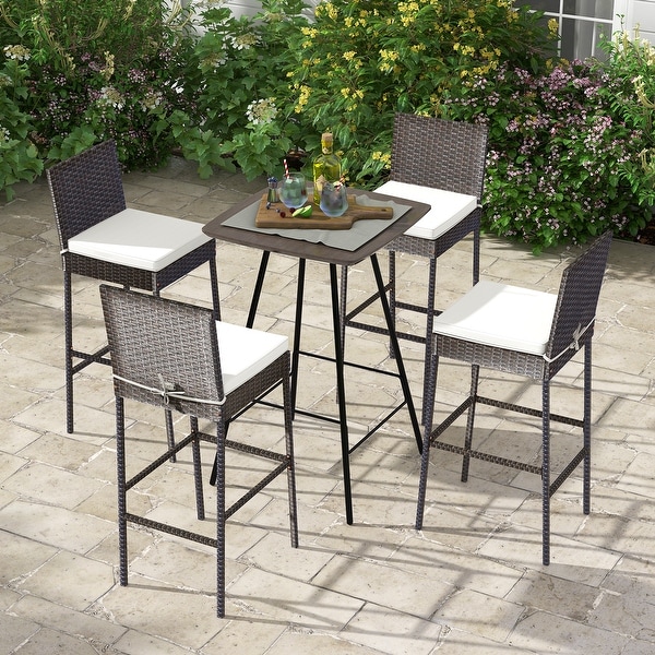 Set of 2/4 Patio Wicker Barstools with Seat Cushion and Footrest