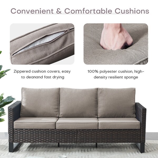 PE Wicker Sofa Rocking Chair Ottoman Set of 9