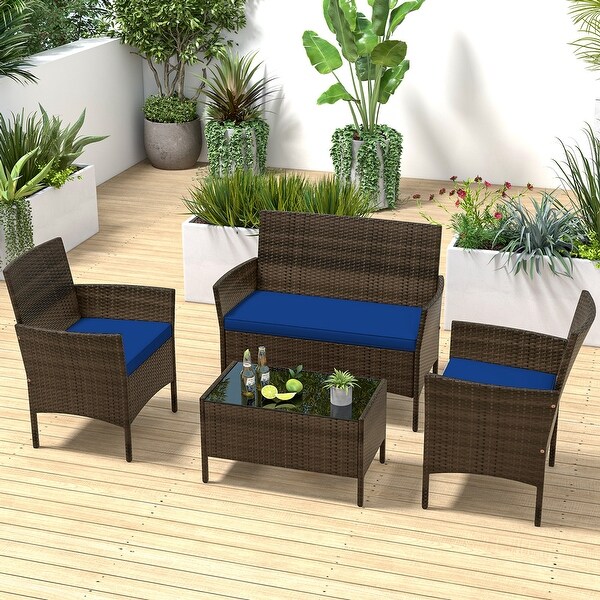Costway 4 PCS Patio Furniture Set with Washable Cushions and Tempered