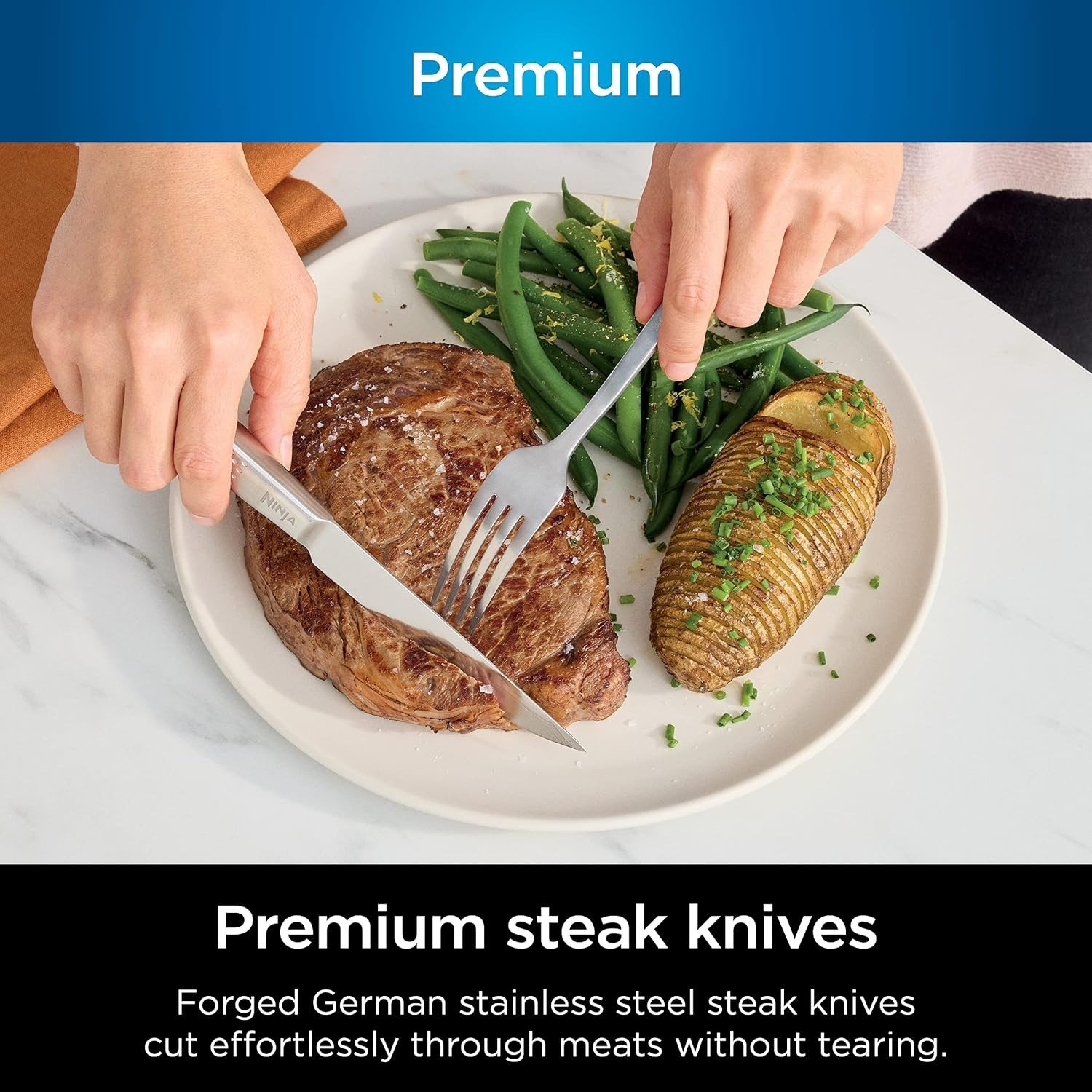 Premium 12-Piece German Stainless Steel Knife System with Built-in Sharpener, Stainless Steel/Black